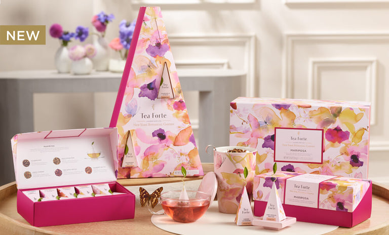 NEW! Mariposa Collection items on a table with a butterfly, boxes open and closed