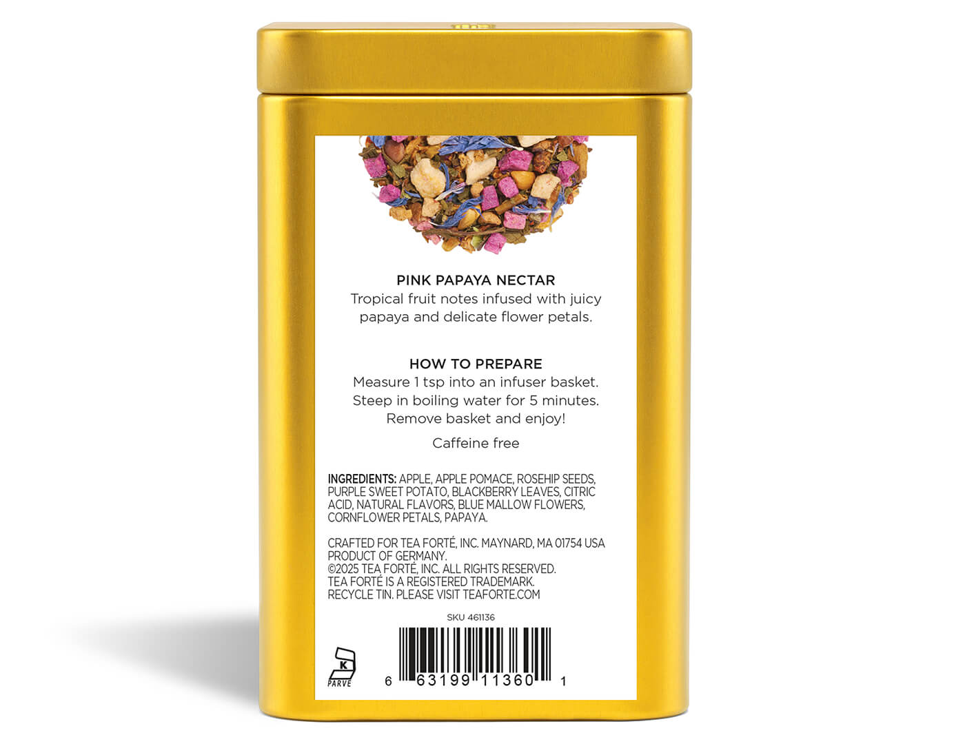 Pink Papaya Nectar Loose Leaf Tea Canister - back view