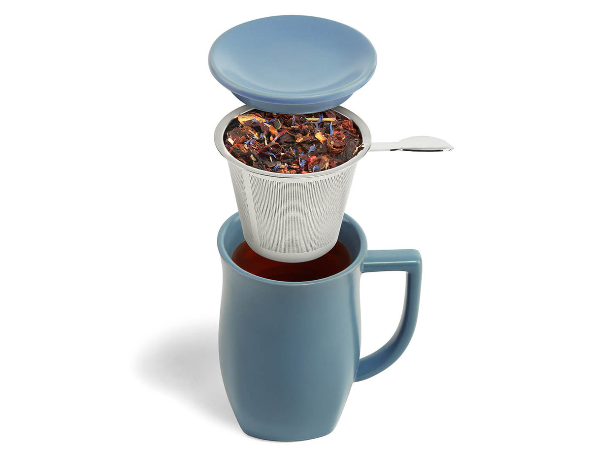 Large Ceramic Travel Mug With Handle Lid and Tea Infuser, 24 Oz Turquoise  Stoneware Loose Tea Mug, Tea Cup Set, Ceramic Tea Diffuser 