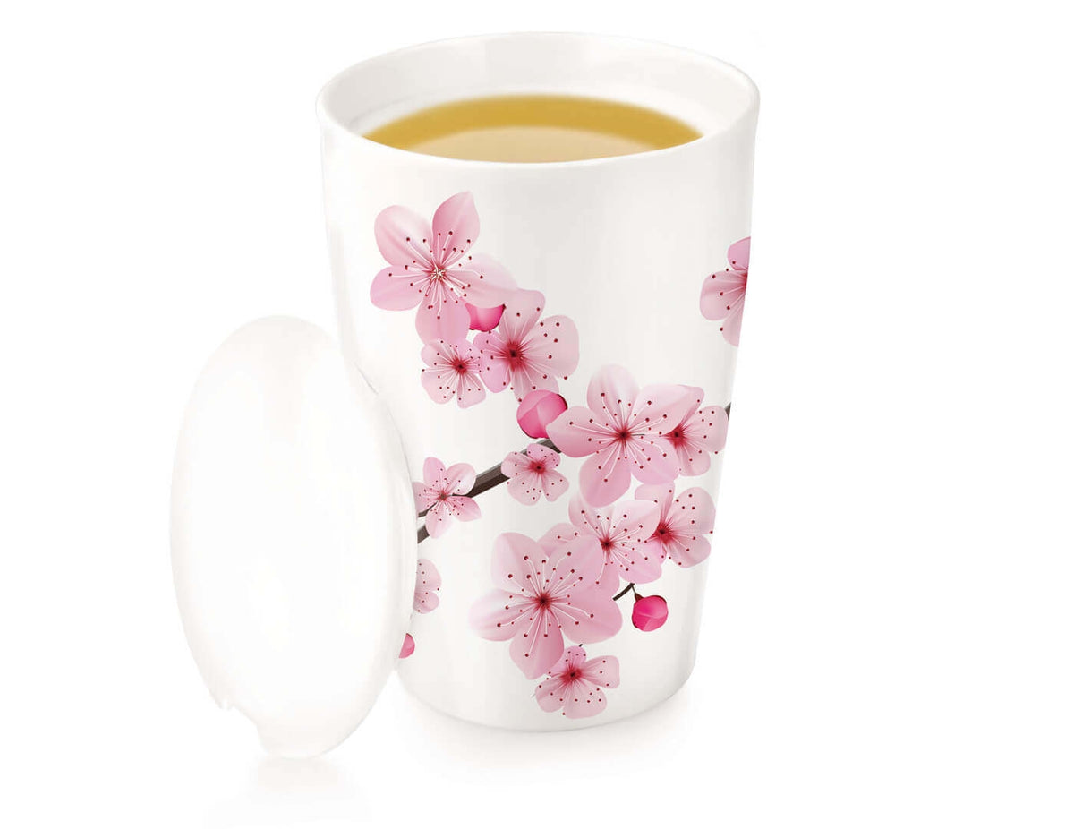 Process tea brewing ceramic mug. Inspiration and peaceful mood. Relaxing  chamomile tea. Cup mug hot tea