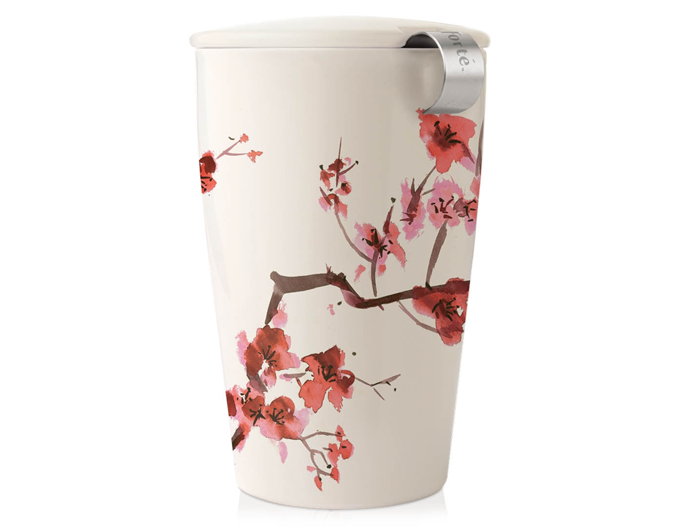 Cherry Blossom design KATI® Steeping cup with infuser showing closeup of cup