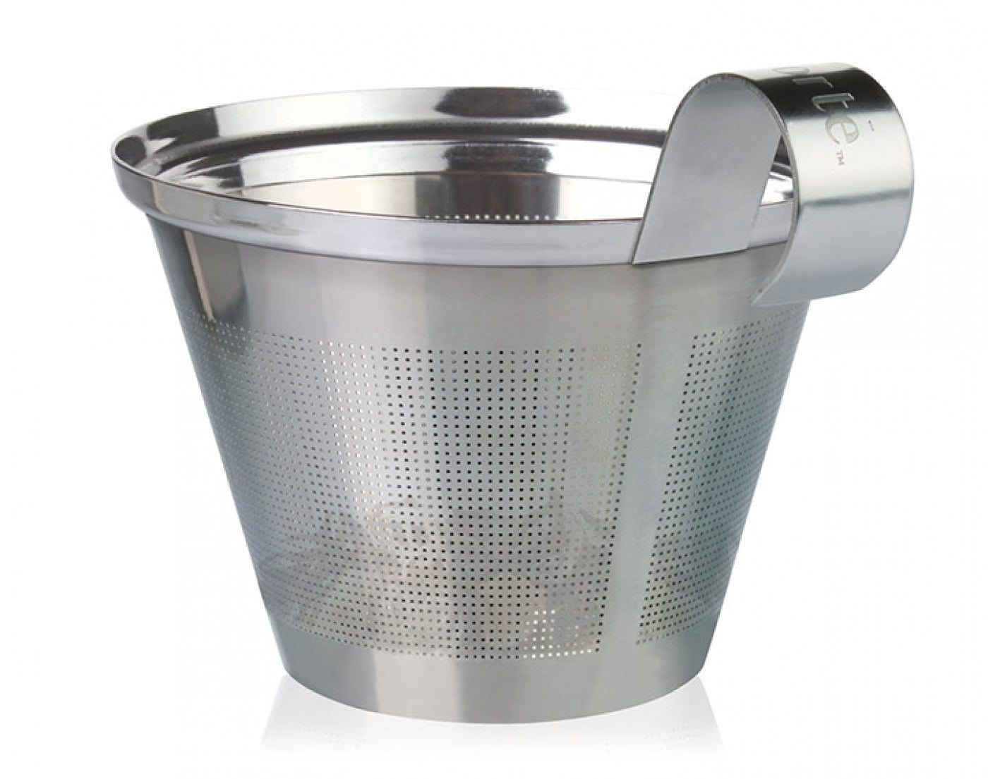 Stainless steel infuser replacement for KATI® steeping cup showing closeup of stainless steel infuser