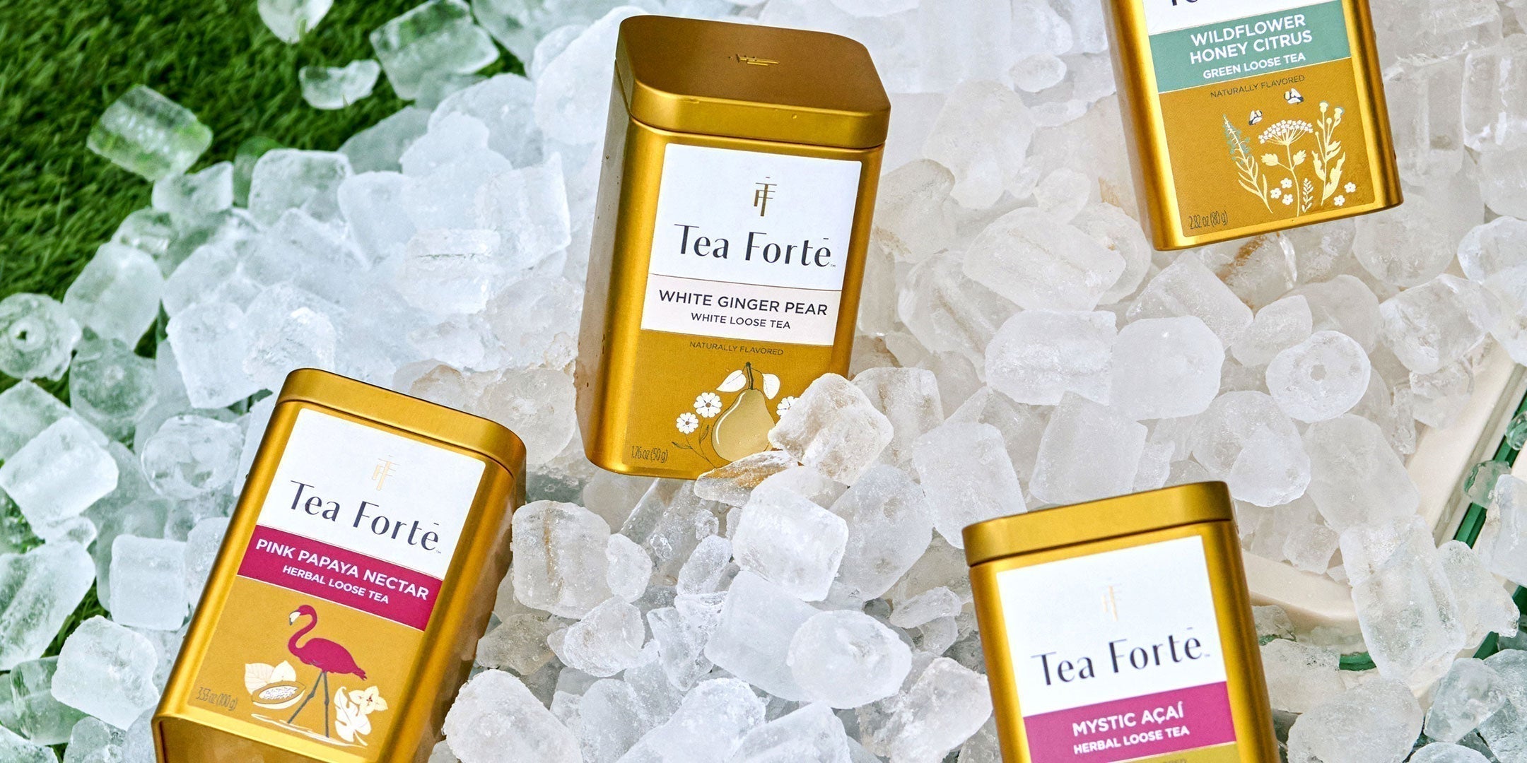 Loose Tea Canisters on ice on grass
