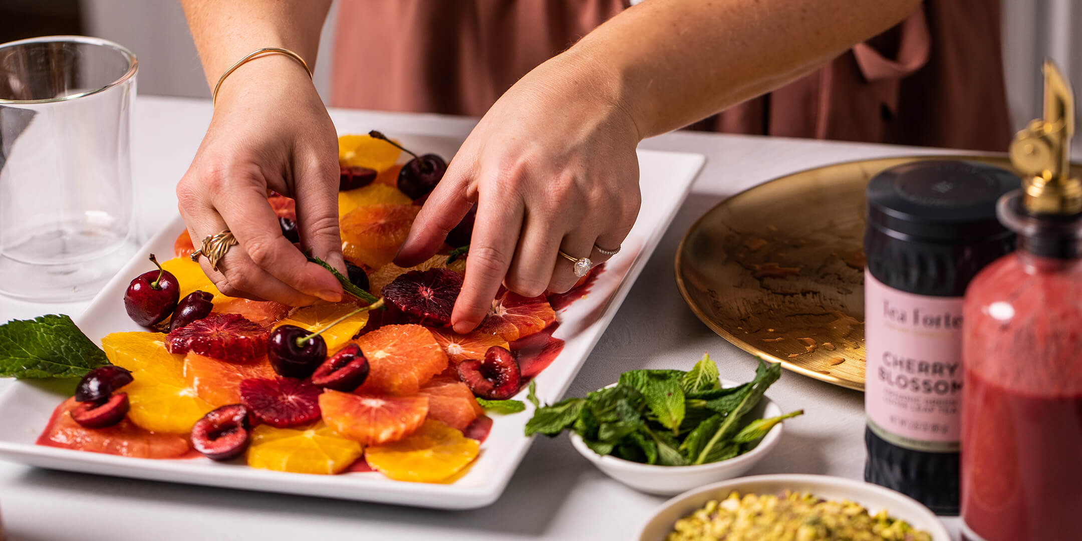 Making Citrus Salad & Cherry Blossom Vinaigrette in a kitchen