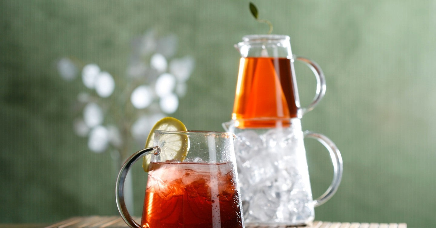 Tea Over Ice Pitcher Set filled with brewed ice tea