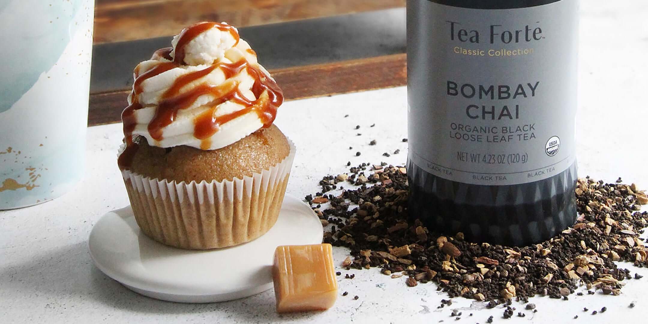 Caramel Chai Cupcake with loose tea canister