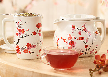 Fiore Sakura Teaware and glass cup of tea