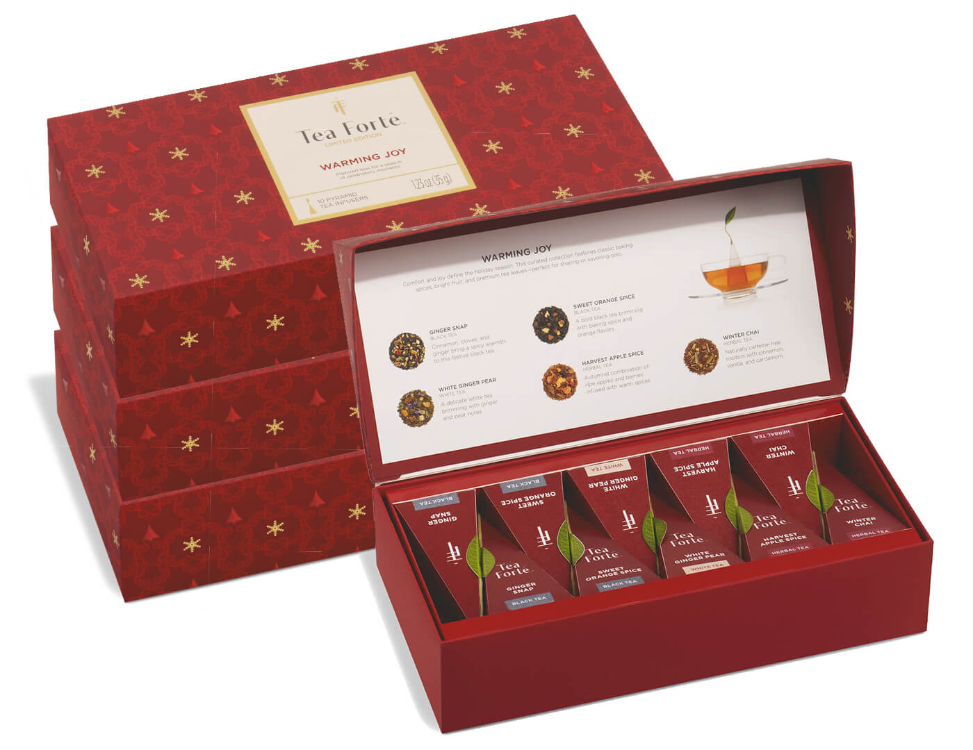 Set of Four Warming Joy Petite Presentation Boxes, one open, the rest closed