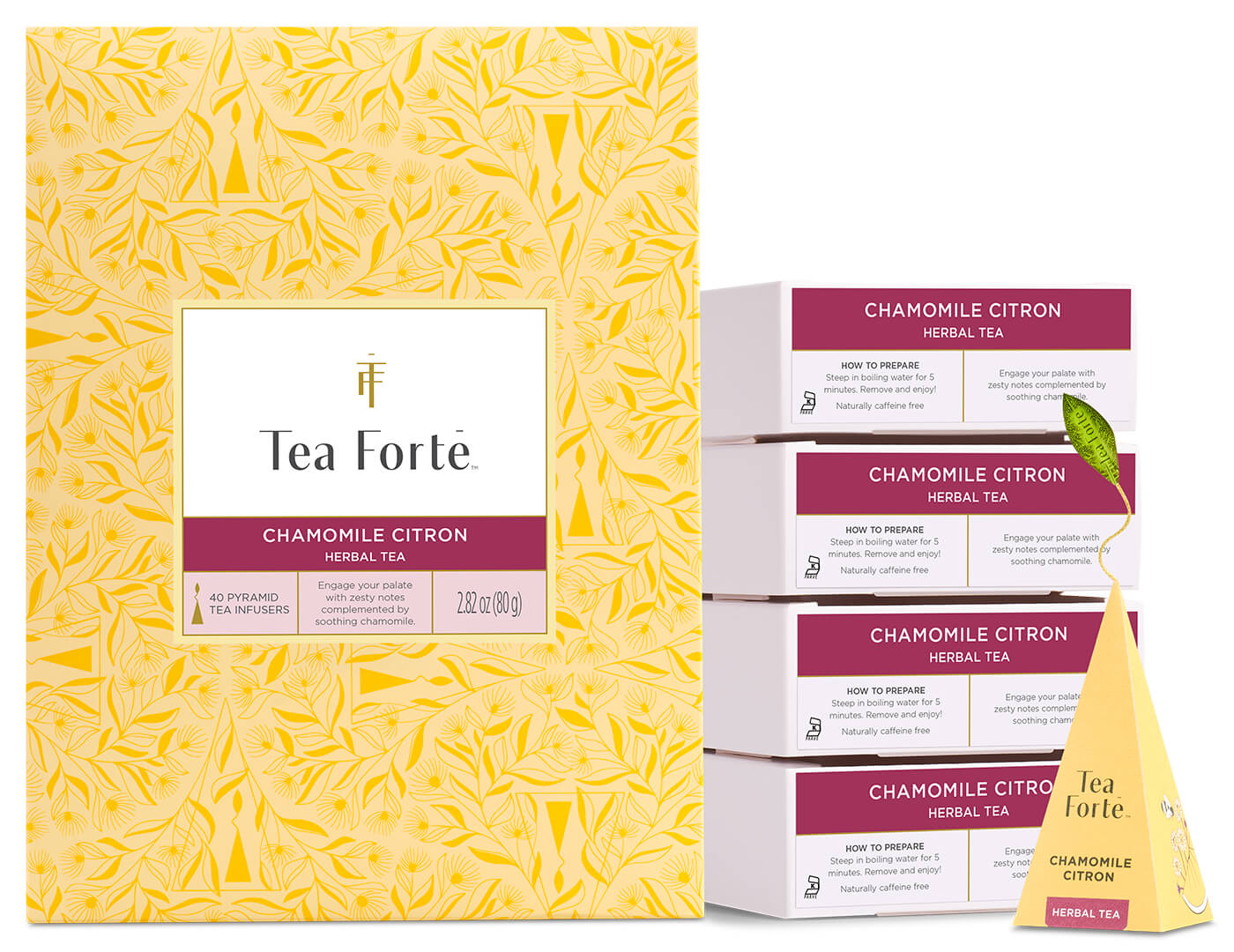 Chamomile Citron Event Box 40ct, open with infuser