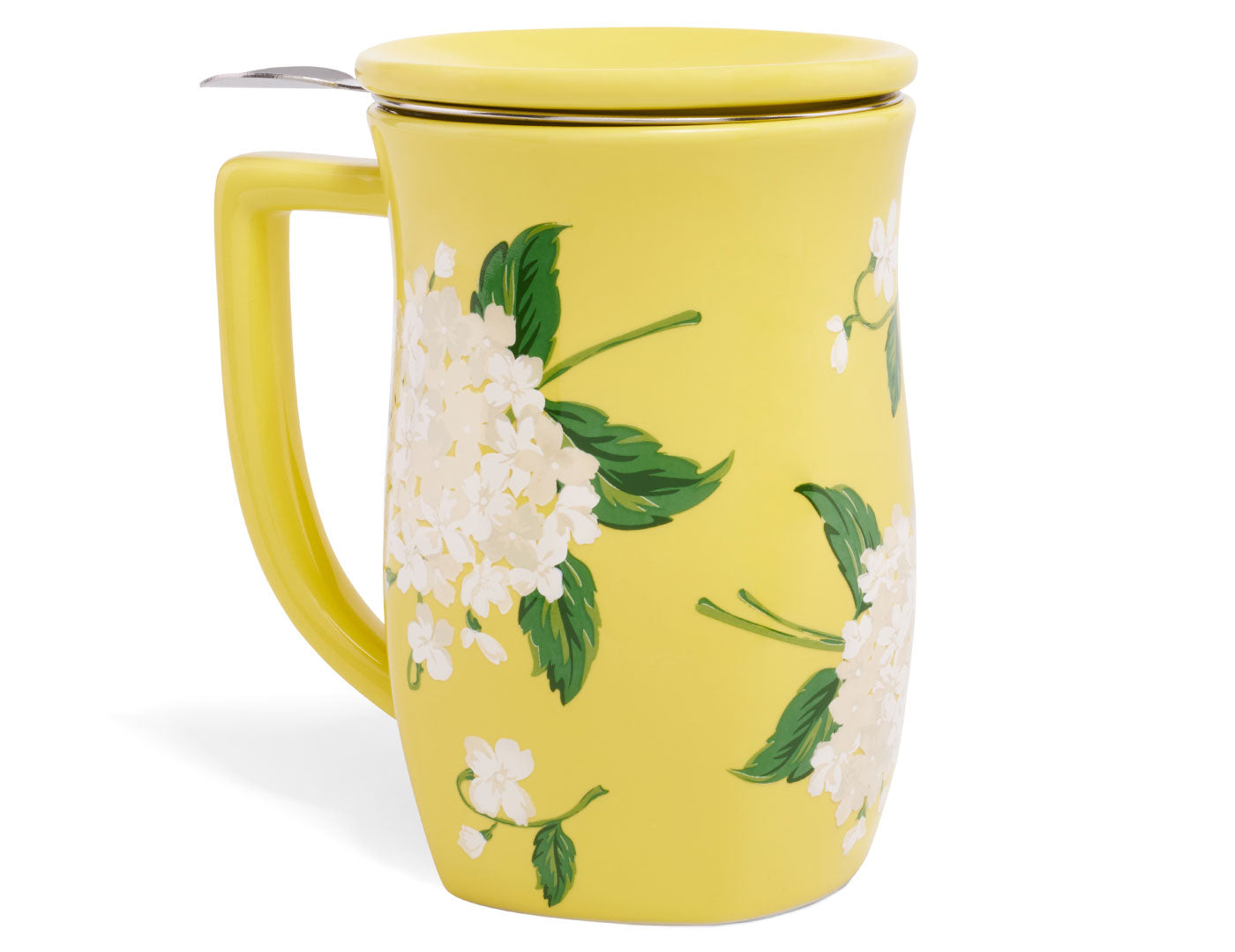 Hydrangea Fiore Steeping cup with lid  on and infuser inside
