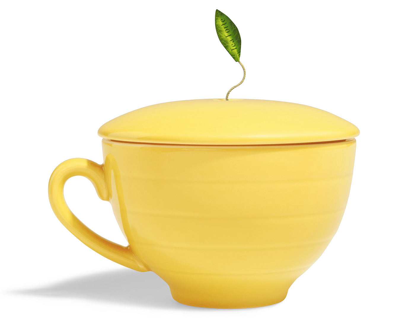Café Cup in Lemon Yellow, with lid on