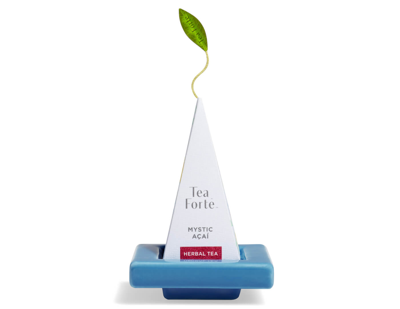 Volare Tea Tray in Mystic Blue, shown with infuser perched on top