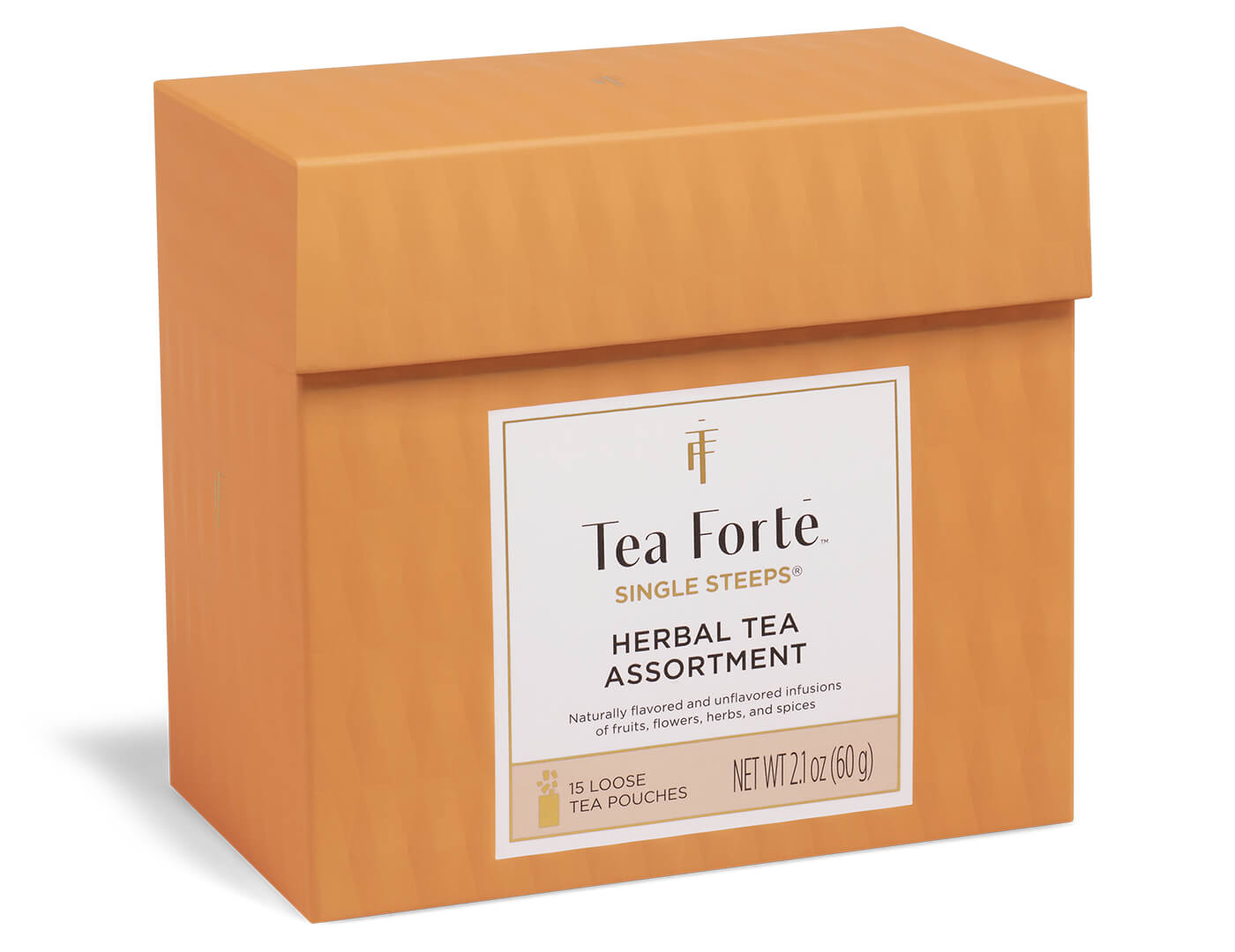 Herbal Tea Tasting Assortment Single Steeps Sampler box of 15 Single Steeps pouches - side view