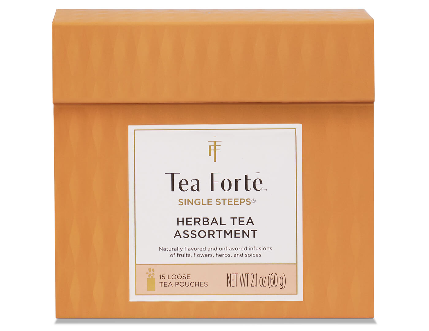 Herbal Tea Tasting Assortment Single Steeps Sampler box of 15 Single Steeps pouches - front of box closed