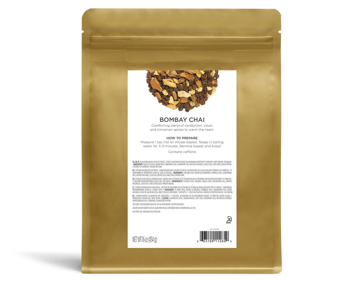 Bombay Chai tea in a loose leaf tea bulk bag, back side