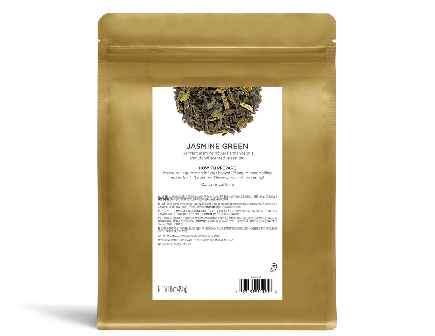 Jasmine Green Loose Tea Bulk Pouch, back