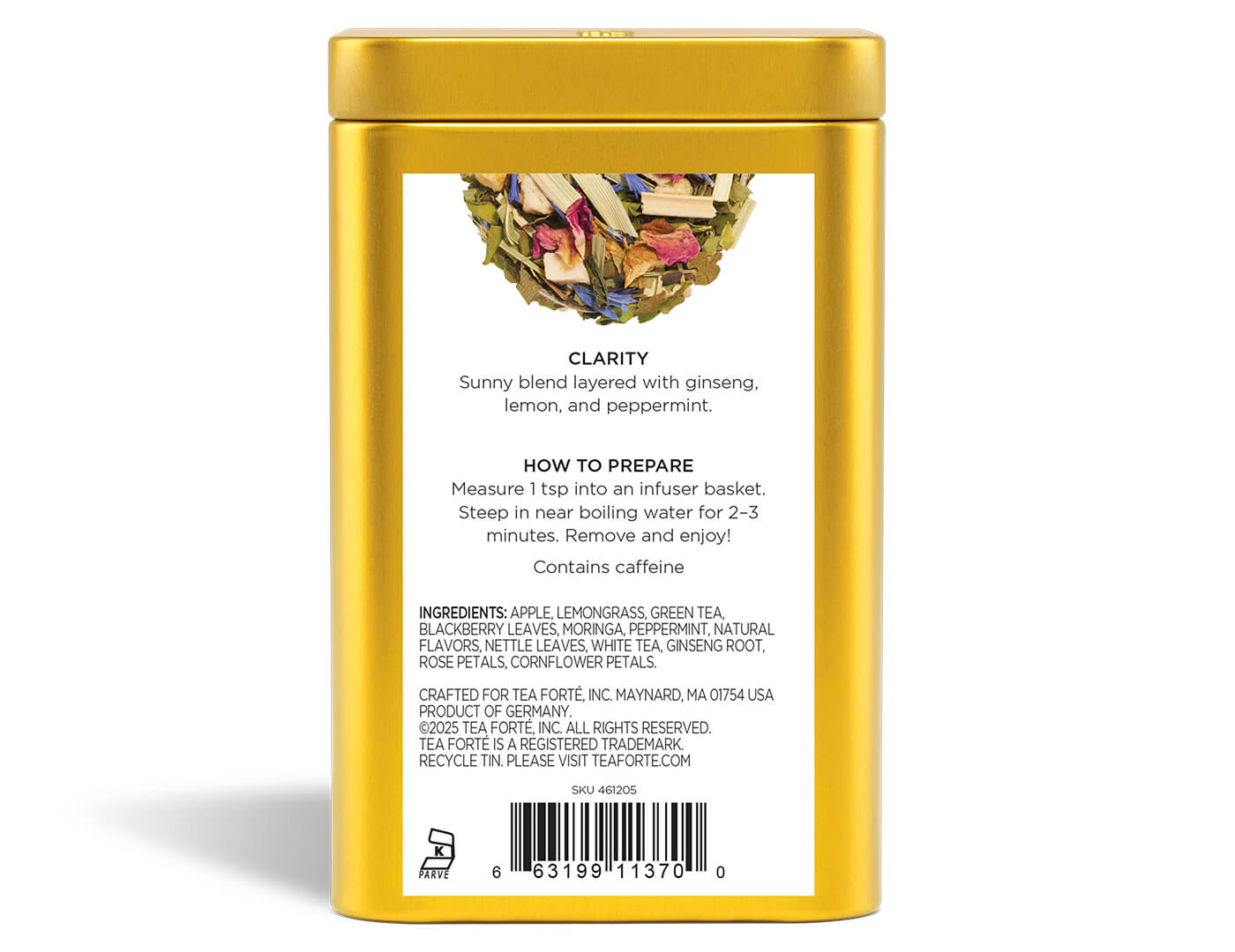 Clarity Loose Leaf Tea Canister - back view