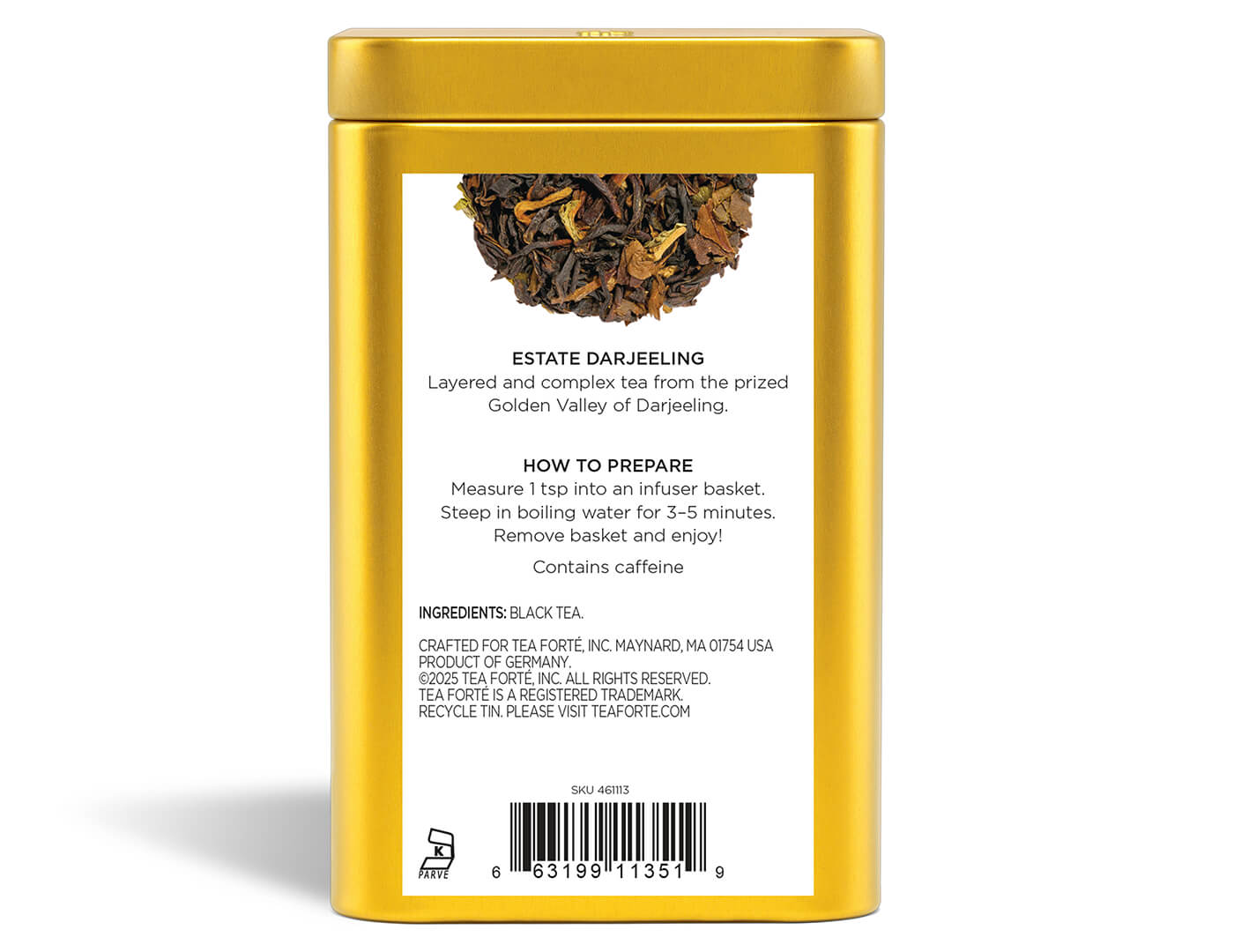 Estate Darjeeling Loose Leaf Tea Canister - back view