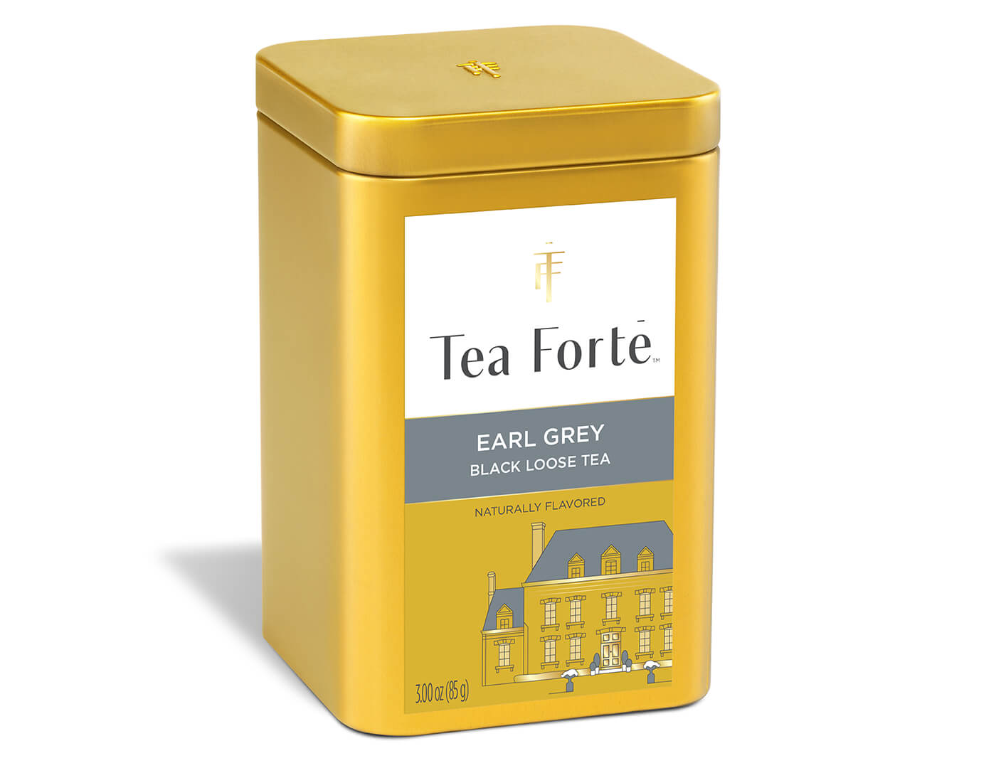 Earl Grey tea in a canister of loose tea - side view