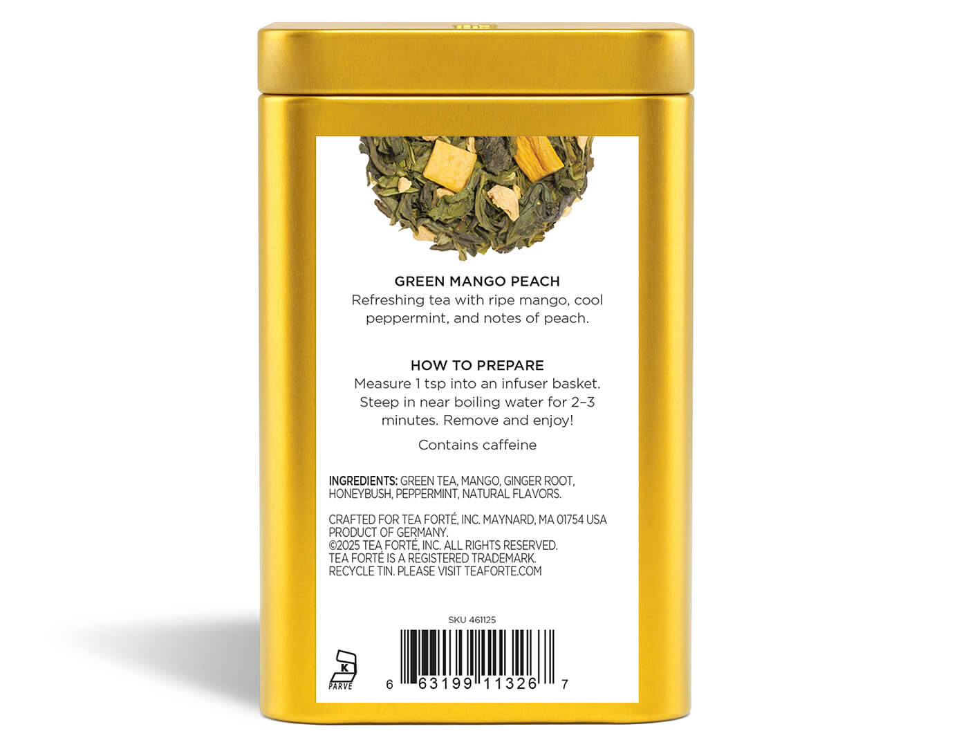 Green Mango Peach Loose Leaf Tea Canister - back view