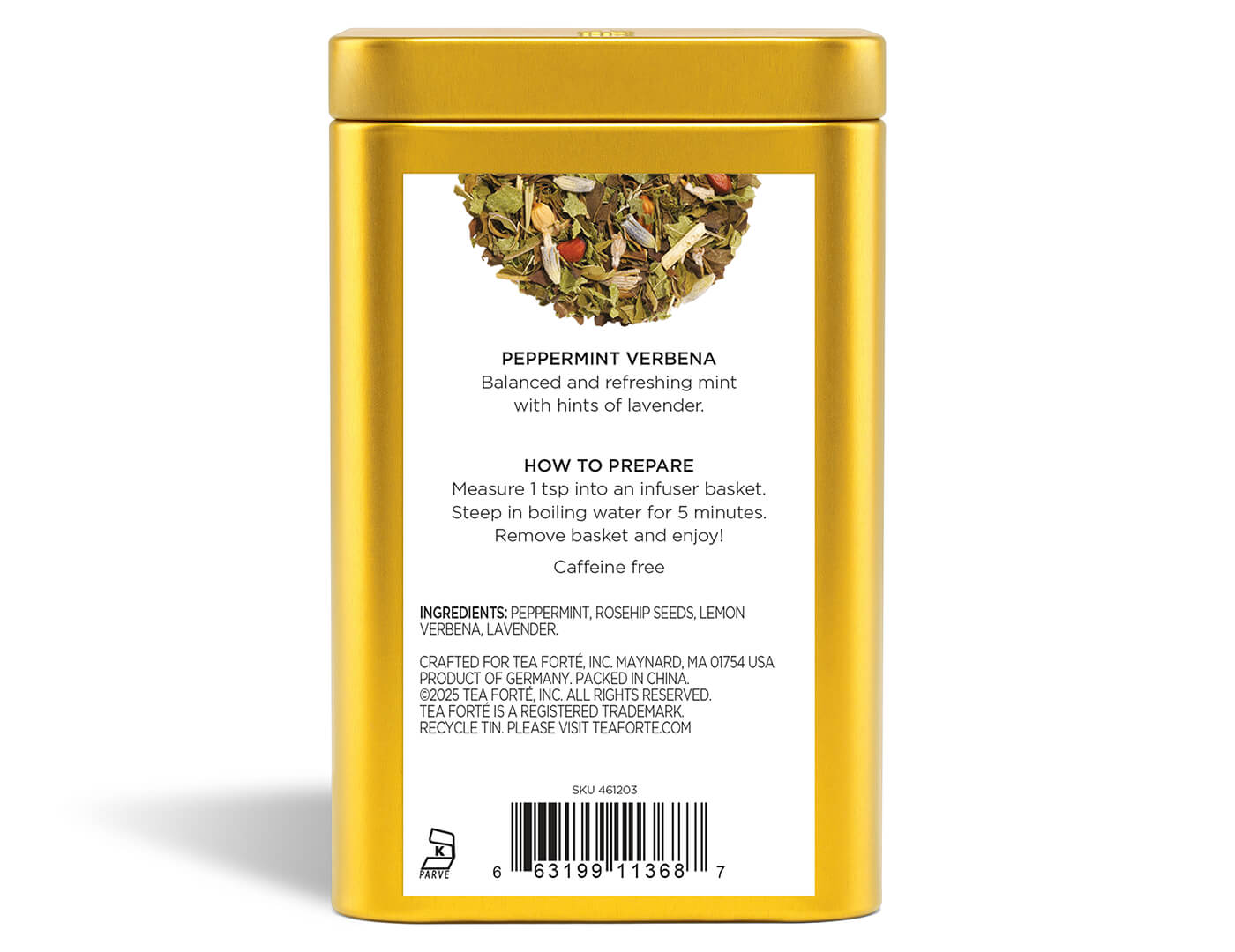 Peppermint Verbena Loose Leaf Tea Canister - back view