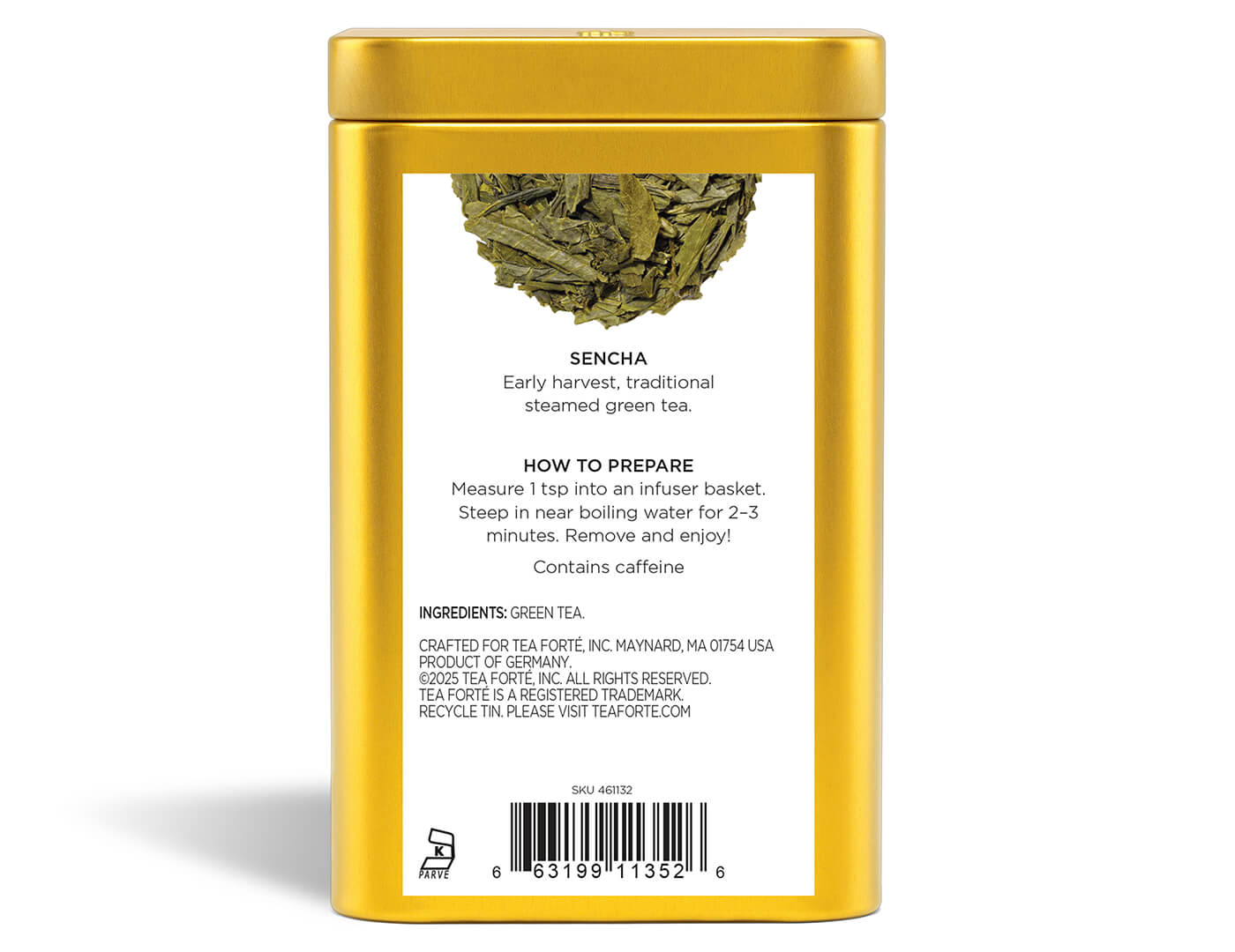 Sencha Loose Leaf Tea Canister - back view