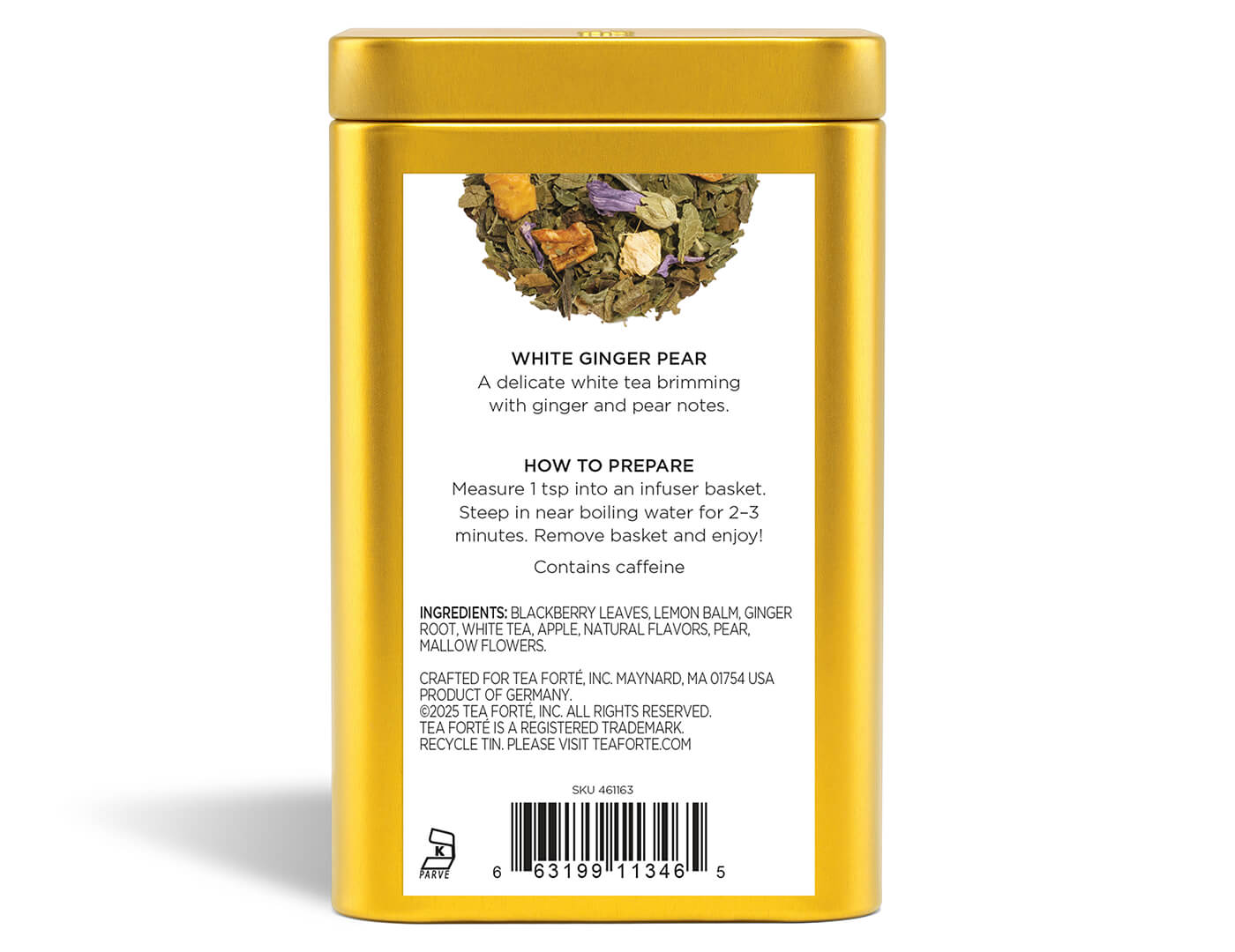 White Ginger Pear Loose Leaf Tea Canister - back view