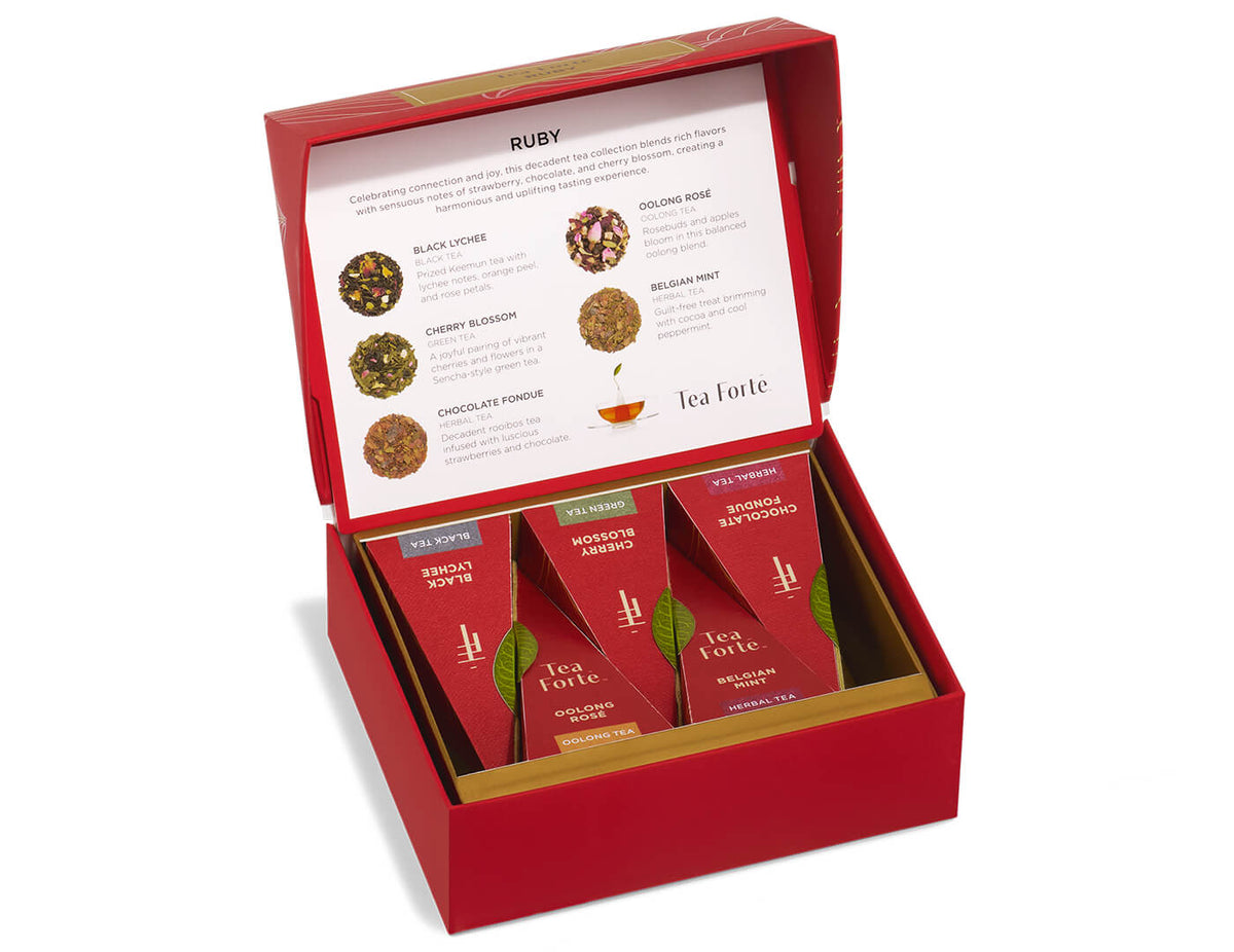 Ruby Mini Petite Box of 5 teas, open 