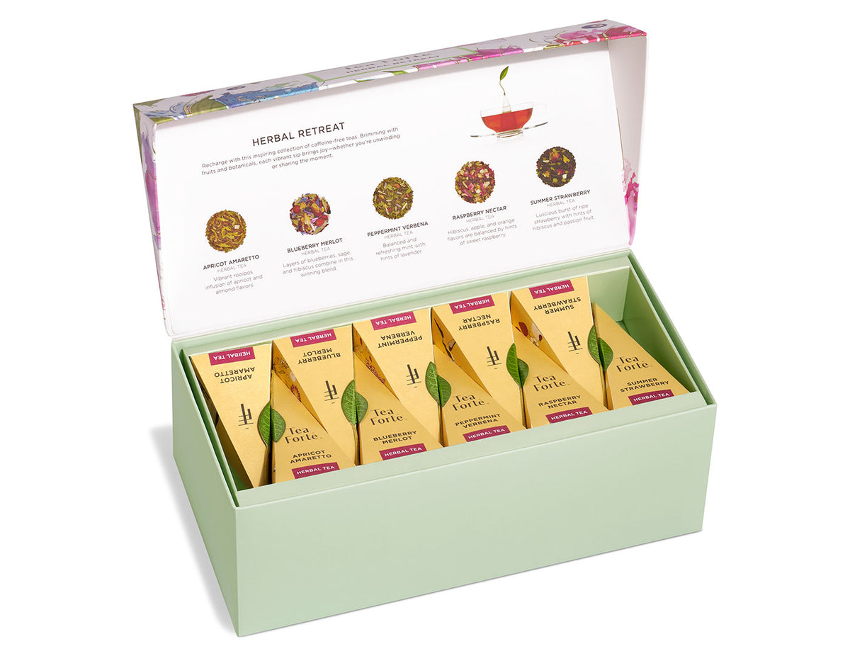 Herbal Retreat Presentation Box, open lid, of 20 teas