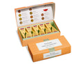 Herbal tea assortment in a 10 count petite presentation box with lid open and closed