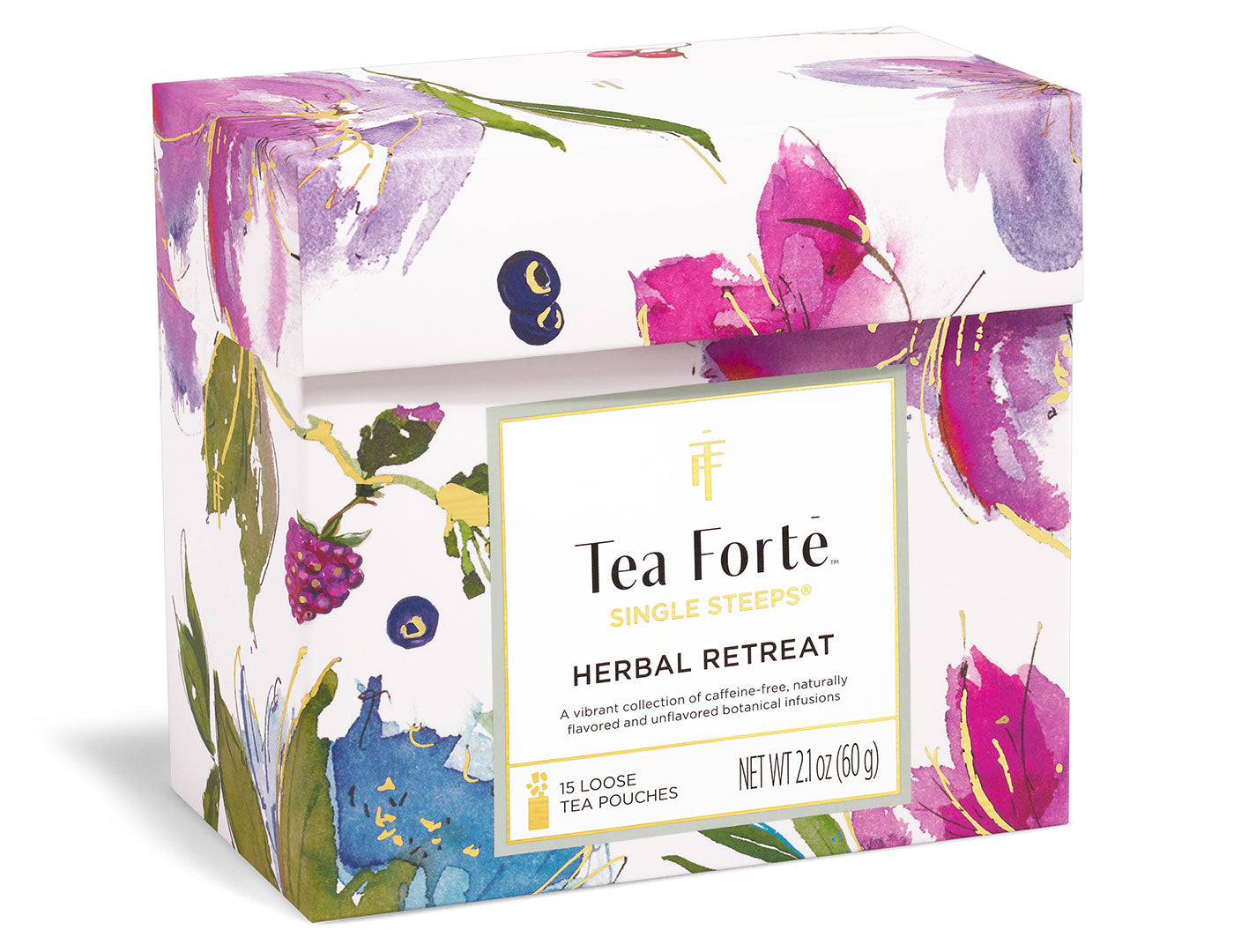 Tea Forte Herbal Retreat Single Steeps Sampler box, closed, side view
