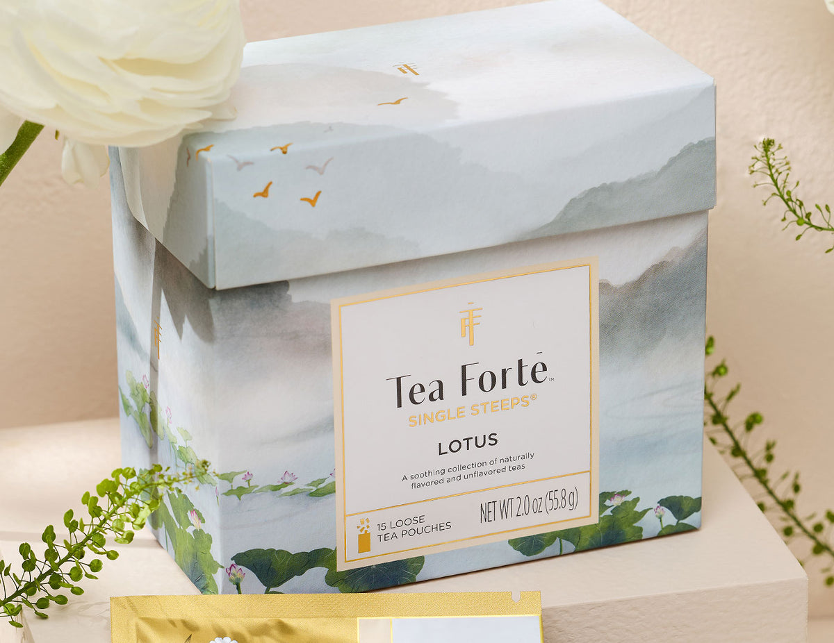 Lotus Single Steeps Sampler of 15 loose tea pouches, closed with flowers