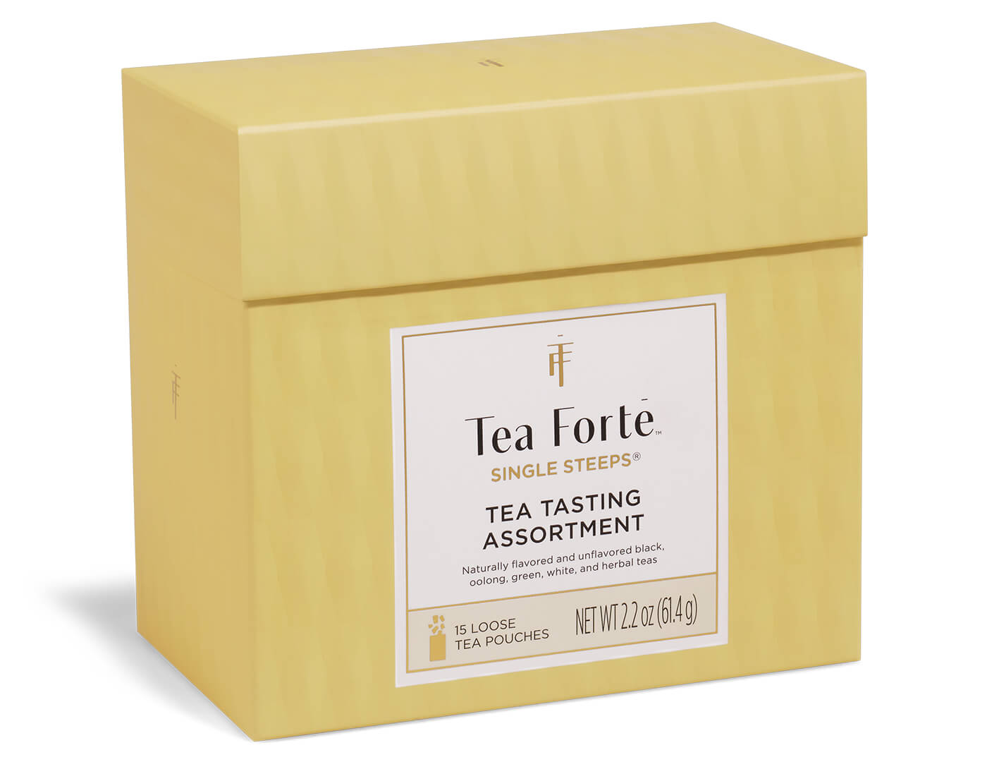 Tea Tasting Assortment Single Steeps Sampler box of 15 Single Steeps pouches - front of box side view