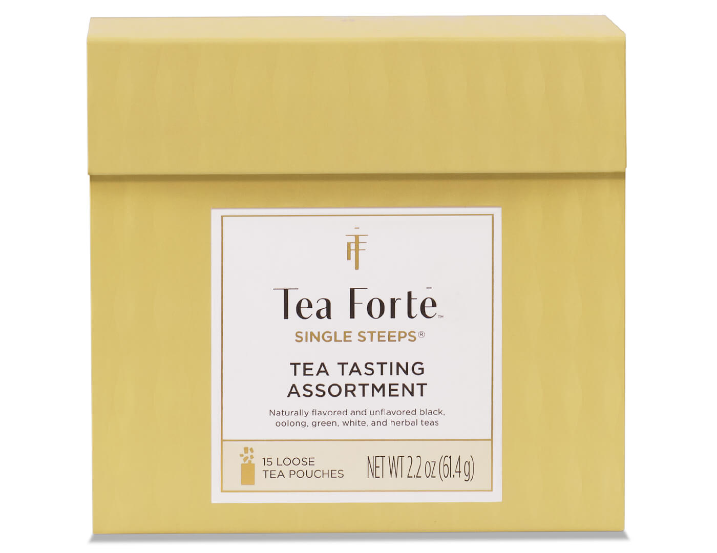 Tea Tasting Assortment Single Steeps Sampler box of 15 Single Steeps pouches - front of box closed