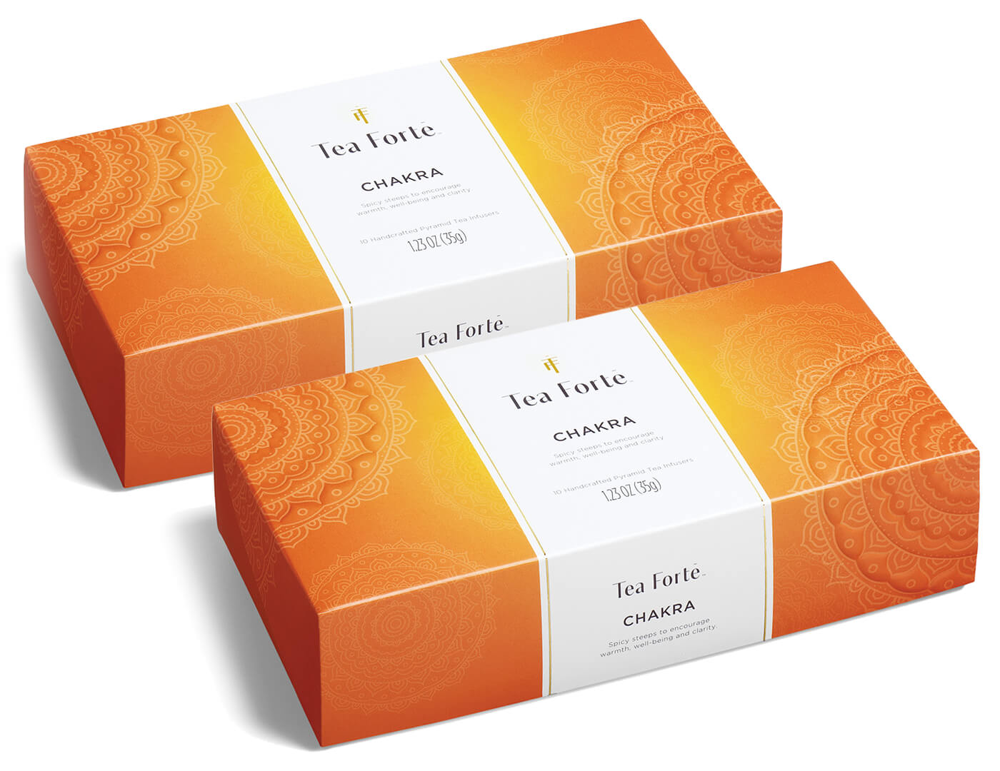 Chai Lover's Petite Duo, two Petite boxes of Chakra tea, 10 pyramid infusers each