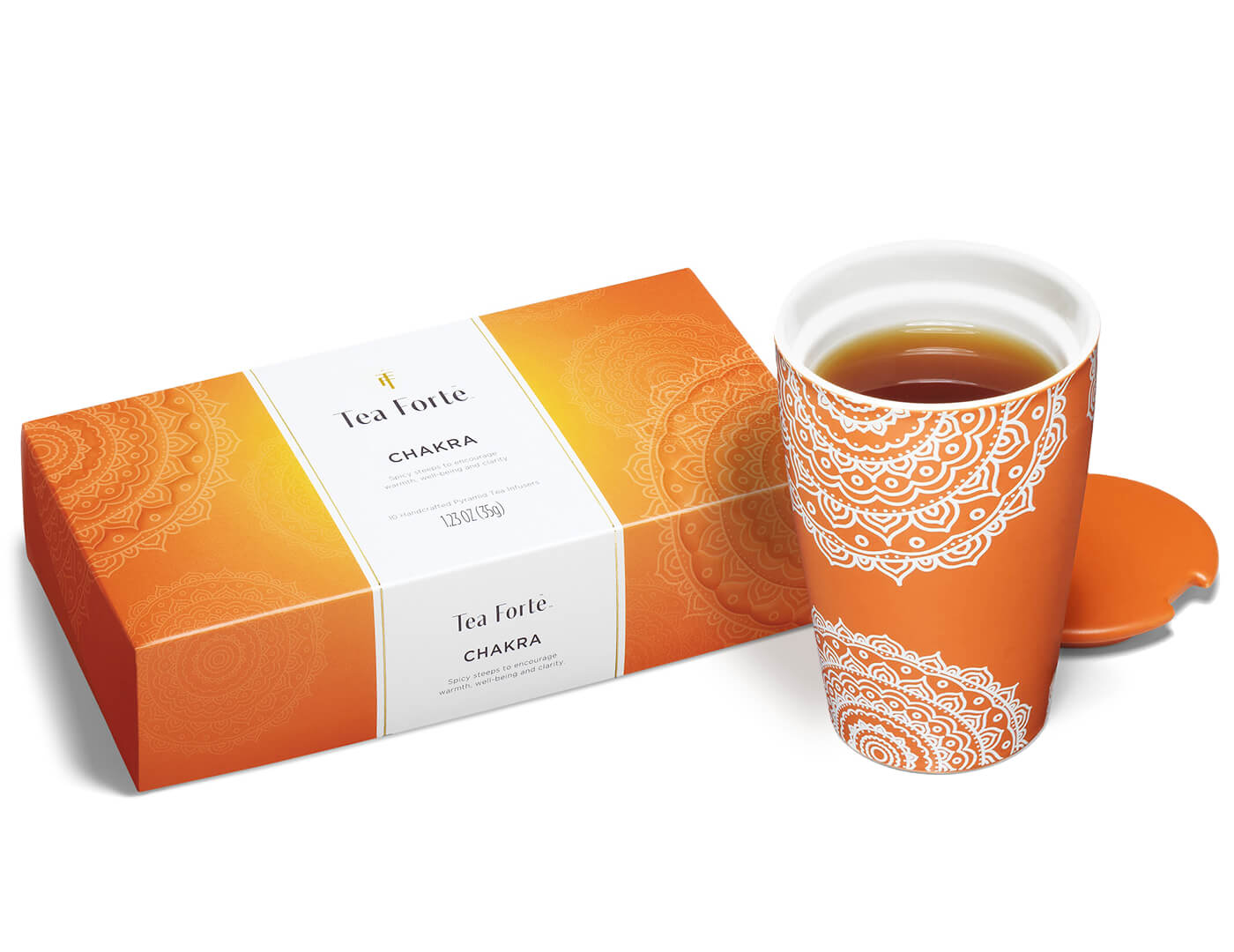 Chai Lover's Petite Tasting Set of one Chakra Petite Box of 10 teas and on Chakra KATI Steeping Cup with infuser and lid