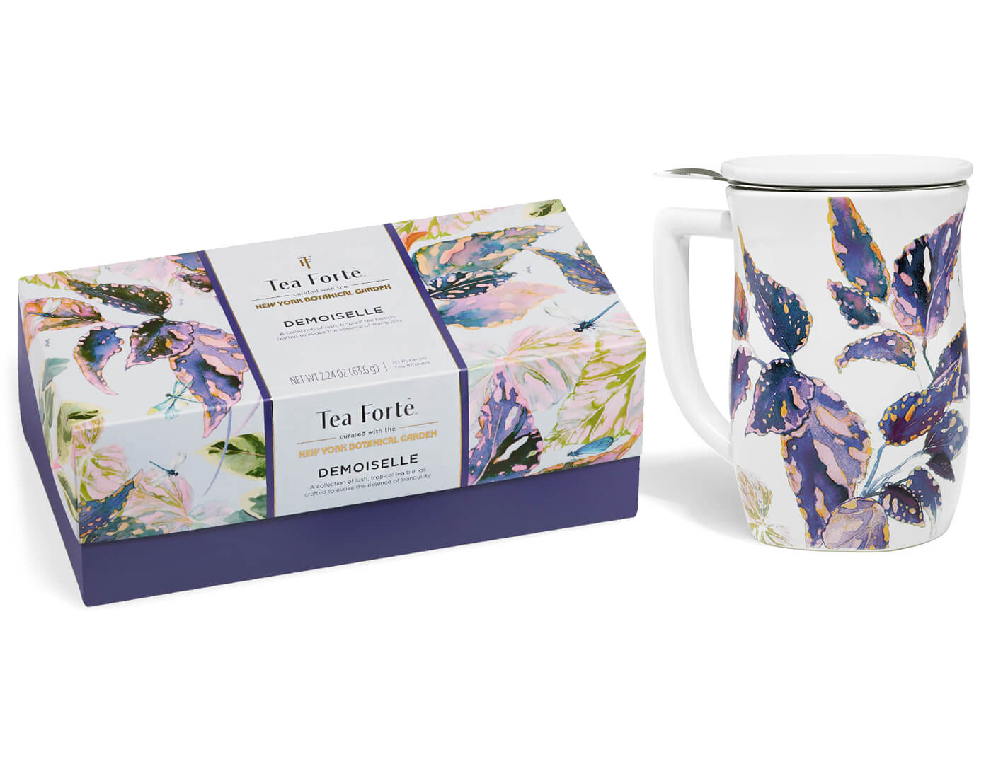 Demoiselle Tea Set, including one Presentation Box of 20 teas and one Fiore Steeping Cup with lid and infuser basket