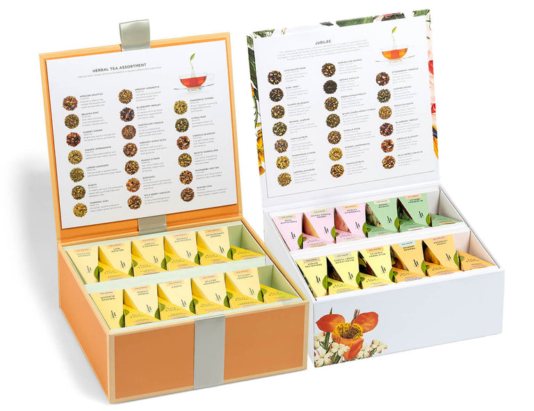 Herbal & Jubilee Tea Chest Combo, 2 Tea Chests of 40 pyramid tea infusers each
