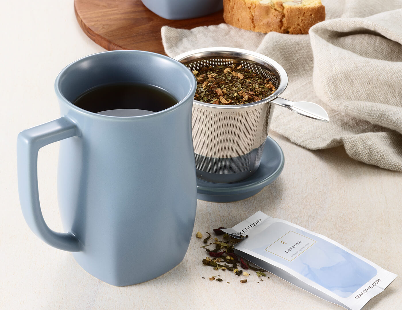 Stone Blue Fiore Steeping Cup with Infuser Luxury Teaware and