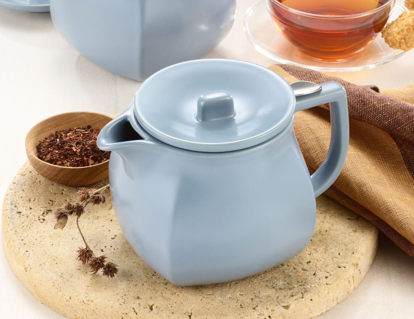 Stone Blue Fiore Steeping Cup with Infuser Luxury Teaware and