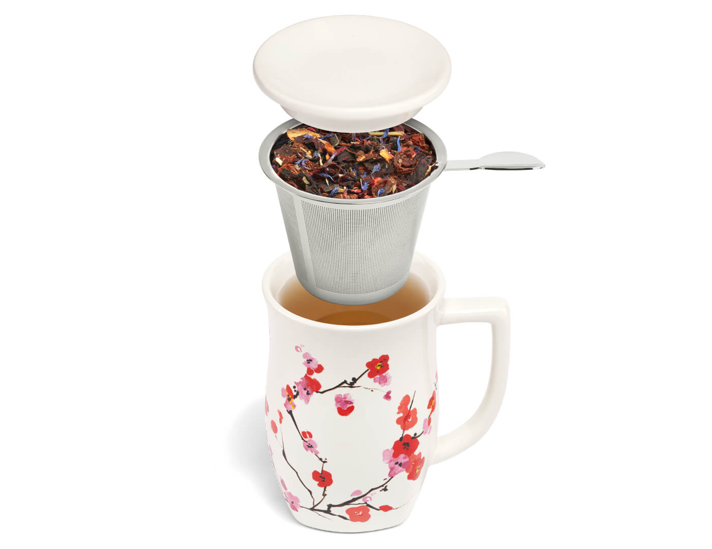 Fiore Sakura Steeping Cup with lid and infuser shown