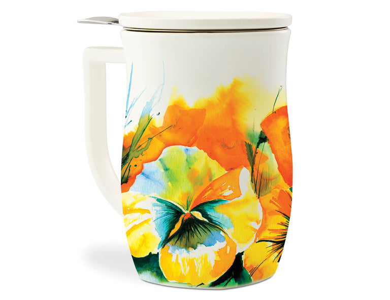 Fiore Steeping Cup Wild Poppy with lid on.