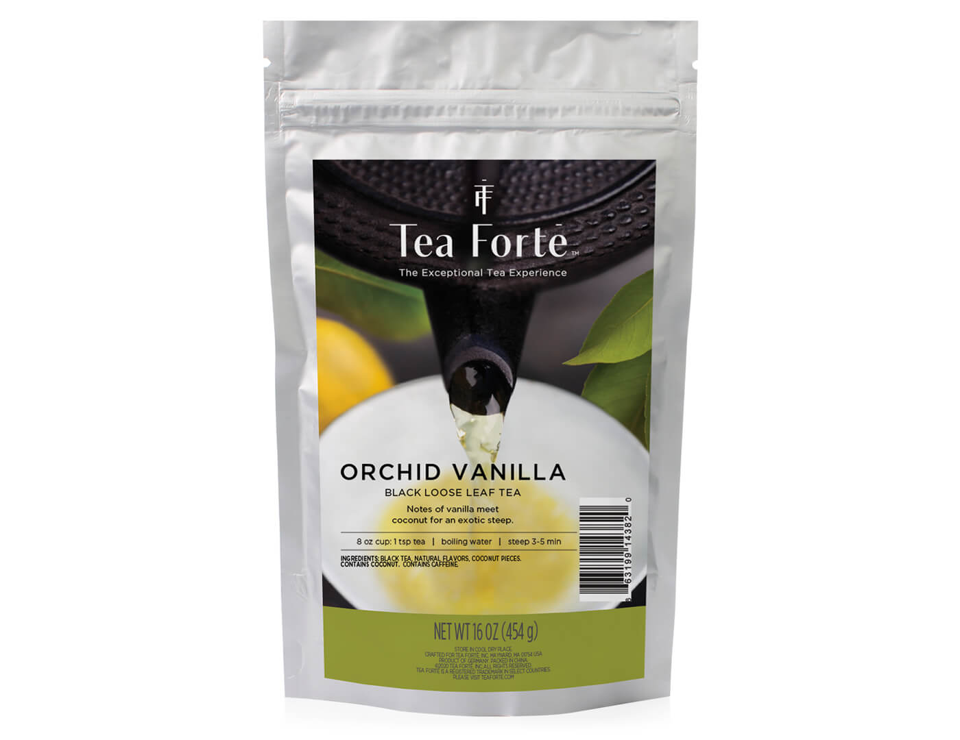 Orchid Vanilla tea in a one pound pouch of loose tea
