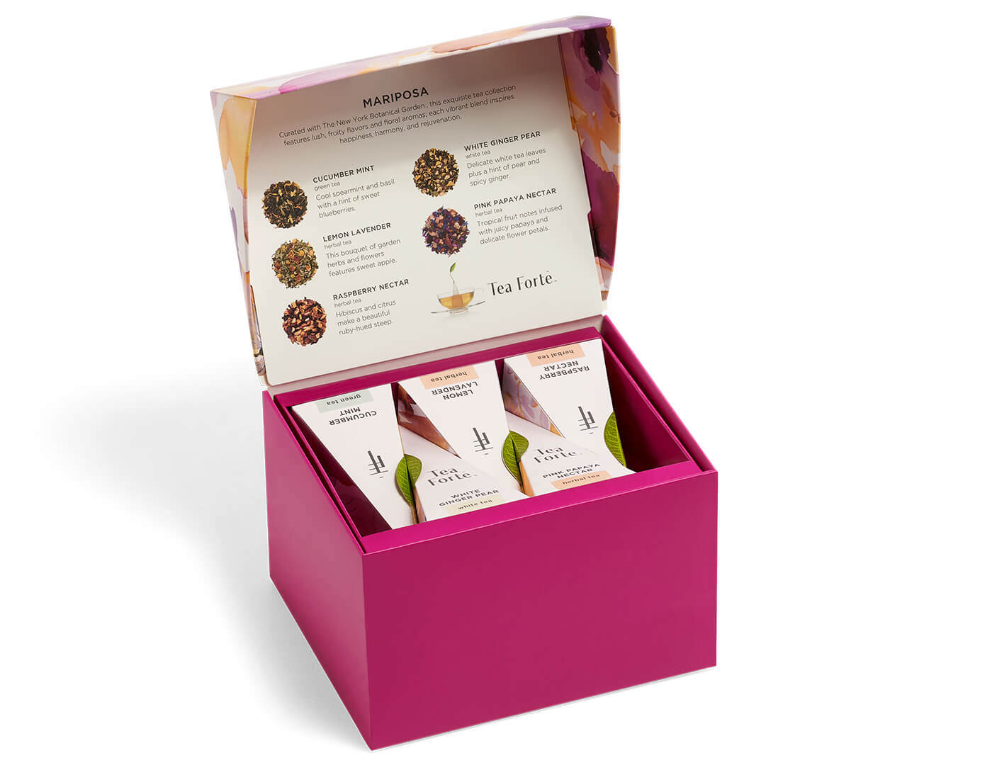 Mariposa Gift Set Mini Pette Box open of 10 pyramid tea infusers