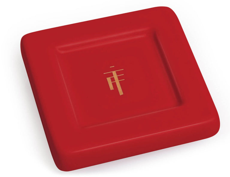 Set of Two Ruby Red Tea Trays with gold monogram
