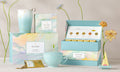 Wellbeing Collection on beige background with flowers