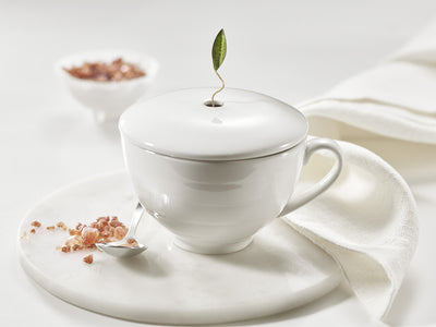 Total Package Tea Gift Set: Modern Tea Strainer & Tea Cup + 2 Premium Teas