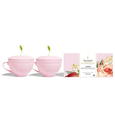 Jardin Gift Set fo Two - tea box lid closed, two pink cafe cups