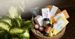 Gift basket full of te and accessories at the doorstep