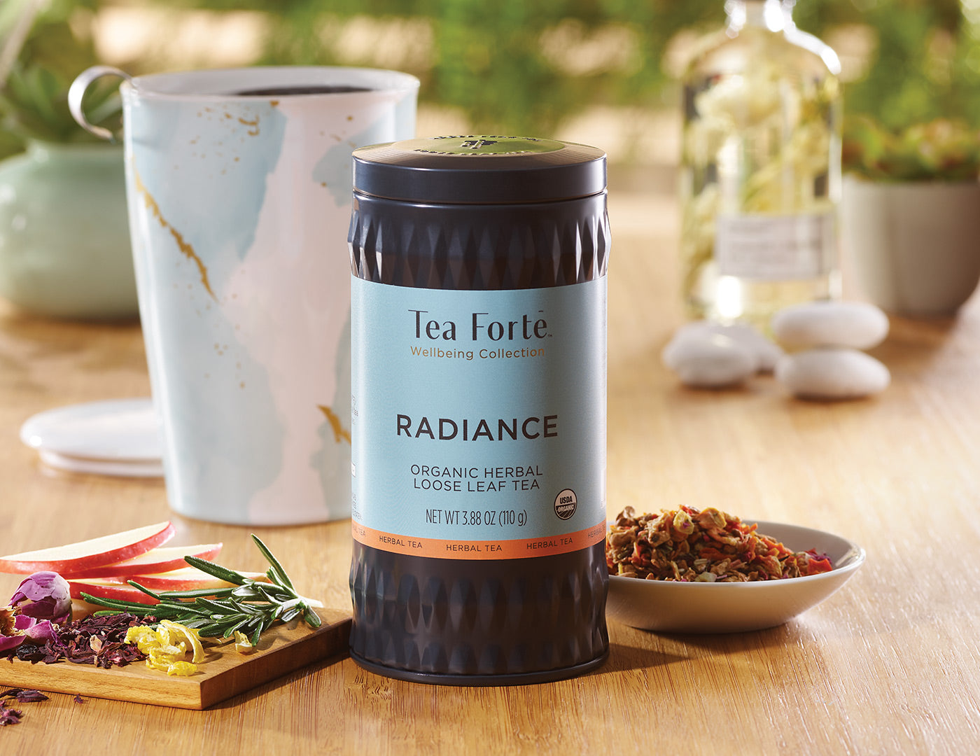 Radiance tea in a canister of loose tea
